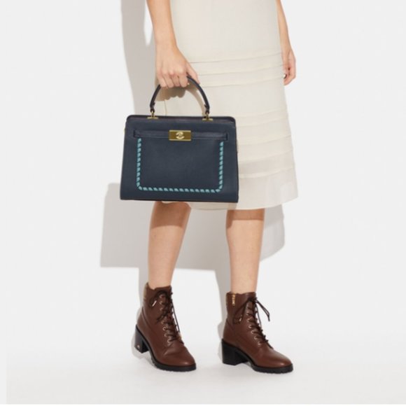 NWT Coach Lane Carryall w/Whipstitch-Pebble/Smooth Leather In Denim Multi - Picture 3 of 5